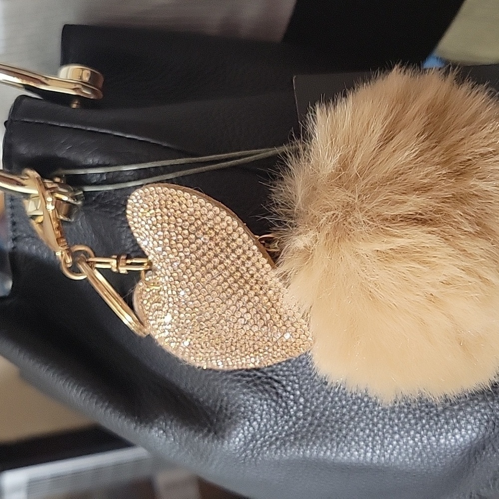Heart Shaped Gold purse charm, with a pom, pom. - Picture 3 of 3